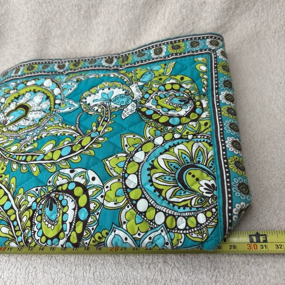 Vera Bradley Quilted Purse Wrapped Wooden Handle Green/Blue/Brown Resort Casual - Picture 10 of 13